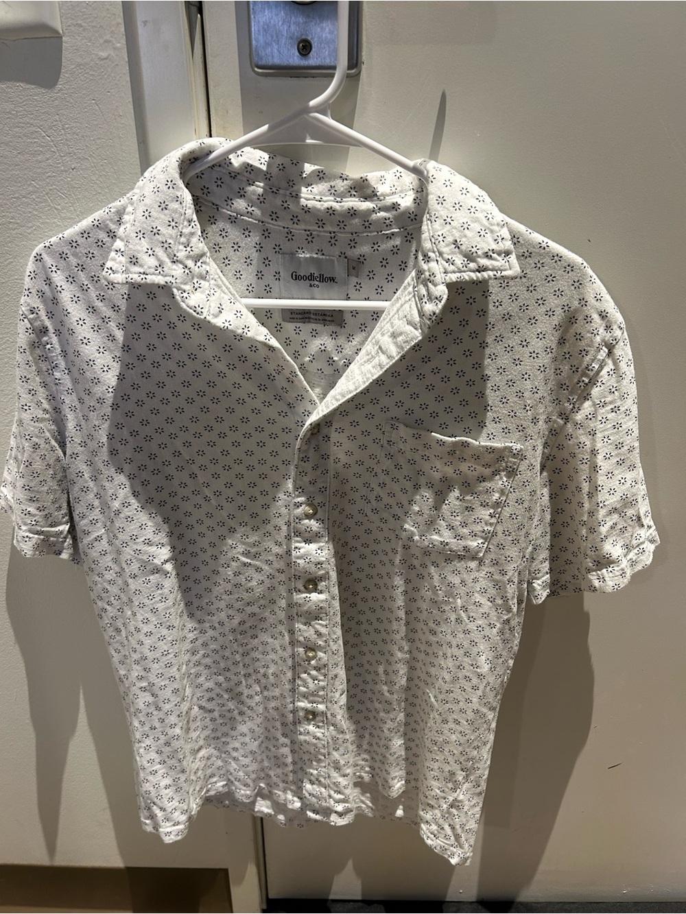 Goodfellow & Co White Short-Sleeve Button-Down with Navy Micro-Print